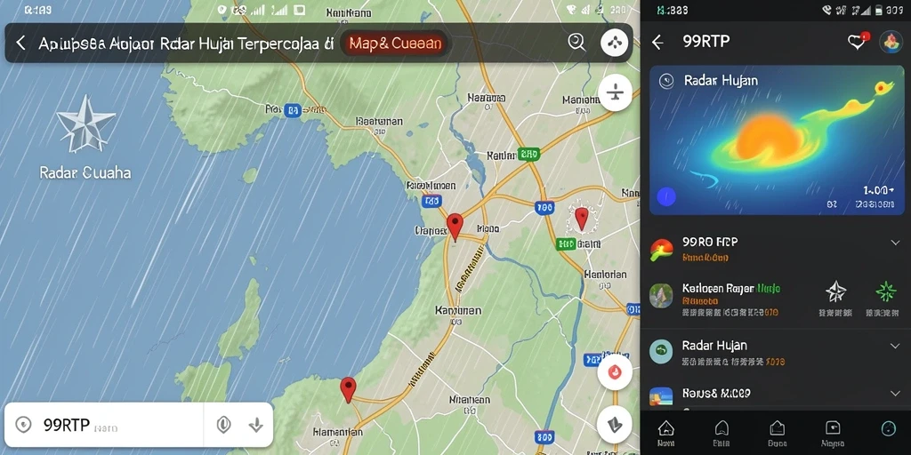 Antarmuka utama aplikasi 99RTP yang menampilkan radar hujan.